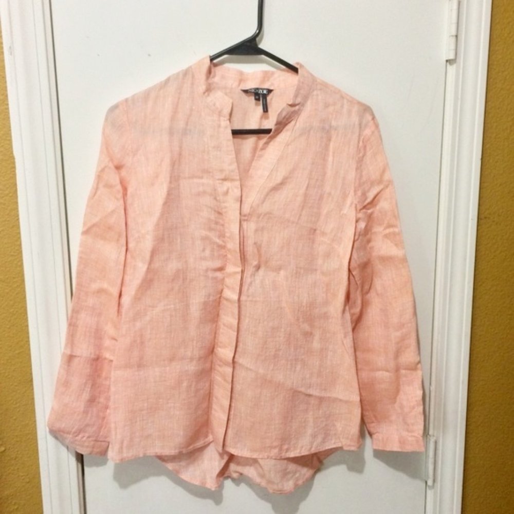 NEW Nic + Zoe women's PP extra petite melon linen button down shirt blouse NWOT